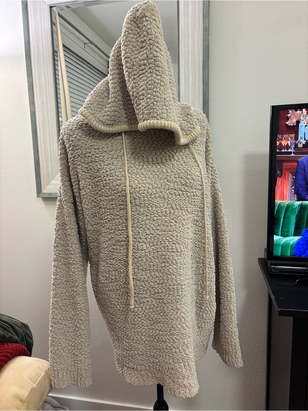 BiBi Plush Hooded Sherpa Pullover in Taupe